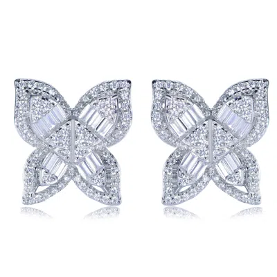 SUZY LEVIAN STERLING SILVER & WHITE CUBIC ZIRCONIA MULTI-CUT LARGE BUTTERFLY EARRINGS