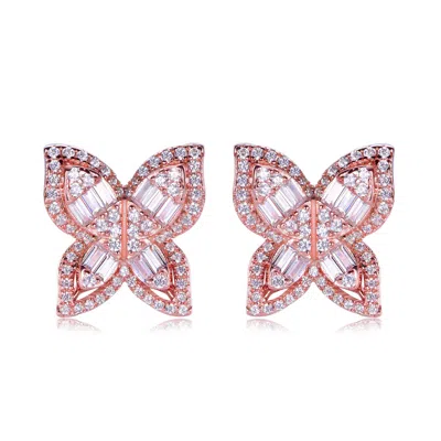 SUZY LEVIAN STERLING SILVER & WHITE CUBIC ZIRCONIA MULTI-CUT LARGE BUTTERFLY EARRINGS