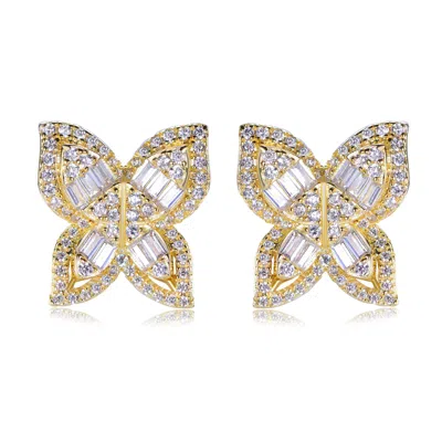 Suzy Levian Cubic Zirconia Butterfly Stud Earrings In Gold
