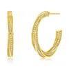 Suzy Levian Sterling Silver & White Cubic Zirconia Pave Twisted Hoop Earrings In Gold
