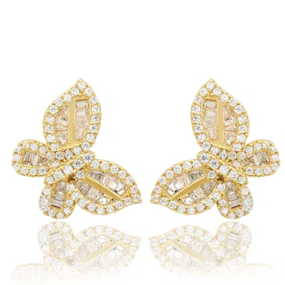 SUZY LEVIAN STERLING SILVER & WHITE CUBIC ZIRCONIA ROUND AND BAGUETTE CUT BUTTERFLY EARRINGS