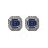 Suzy Levian Sterling Silver Assher Cut Sapphire Halo Stud Earrings In Blue