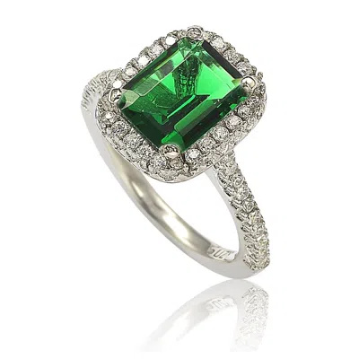 Suzy Levian Sterling Silver Asscher-cut Green Cubic Zirconia Halo Ring In Brown