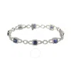 Suzy Levian Sterling Silver Asscher Cut Sapphire & Diamond Accent Tennis Bracelet In Blue