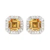 Suzy Levian Sterling Silver Assher Cut Yellow Sapphire Halo Stud Earrings In Orange