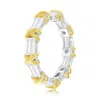 Suzy Levian Sterling Silver Baguette Cubic Zirconia Yellow Gold X Eternity Band In Metallic