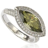 Suzy Levian Sterling Silver Bezel Marquise Simulated Peridot Ring In Green