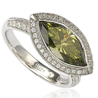 Suzy Levian Sterling Silver Bezel Marquise Simulated Peridot Ring In Green