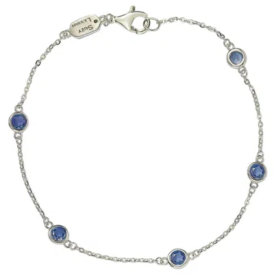 Pre-owned Suzy Levian Sterling Silver Bezel Set Sapphire Station Chain Bracelet In Blue