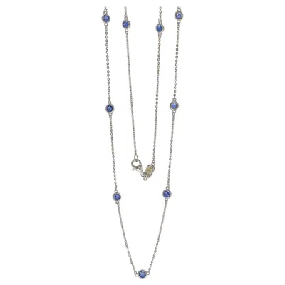 Pre-owned Suzy Levian Sterling Silver Bezel Set Sapphire Station Necklace In Blue