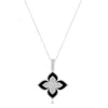 Suzy Levian Sterling Silver Black Enamel White Cubic Zirconia Pave Flower Clover Pendant In Black