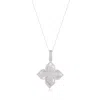 Suzy Levian Sterling Silver Black Enamel White Cubic Zirconia Pave Flower Clover Pendant In Metallic