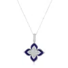 Suzy Levian Sterling Silver Black Enamel White Cubic Zirconia Pave Flower Clover Pendant In Blue