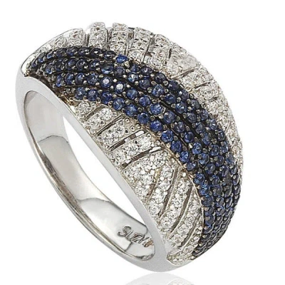 Suzy Levian Sterling Silver Blue & White Cubic Zirconia Pave Crossover Ring In Metallic