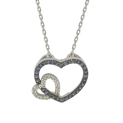 Suzy Levian Sterling Silver Blue & White Sapphire And Diamond Accent Double Heart Pendant