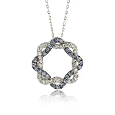 SUZY LEVIAN STERLING SILVER BLUE & WHITE SAPPHIRE & DIAMOND ACCENT WHIMSICAL CIRCLE PENDANT
