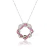 Suzy Levian Silver 0.02 Ct. Tw. Diamond & Sapphire Circle Pendant In Pink