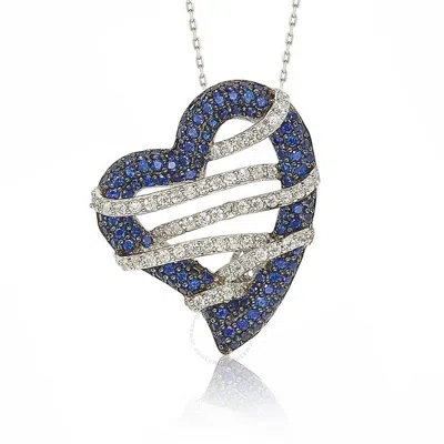 Suzy Levian 18k & Silver 1.02 Ct. Tw. Sapphire Heart Necklace In Blue