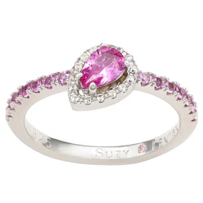 SUZY LEVIAN STERLING SILVER BLUE & WHITE SAPPHIRE PEAR SHAPE PETITE RING