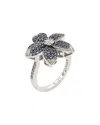 Suzy Levian Silver 0.02 Ct. Tw. Diamond & Blue Sapphire & Created White  Sapphire Flower Ring