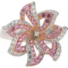 Suzy Levian Sterling Silver Blue Sapphire, Created White Sapphire & Brown Diamond Spiral Ring In Pink