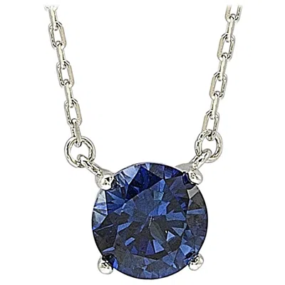 Pre-owned Suzy Levian Sterling Silver Blue Sapphire Solitaire Necklace