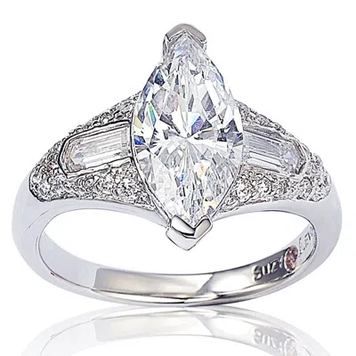 Suzy Levian Sterling Silver Brown Cubic Zirconia Marquise Ring In White