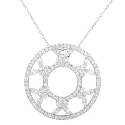 Suzy Levian Sterling Silver Circle Butterfly Cubic Zirconia Necklace In White