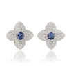 Suzy Levian Sapphire Clover Stud Earrings In Blue