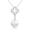 Suzy Levian Sterling Silver Clover White Sapphire And Cultured Pearl Pendant