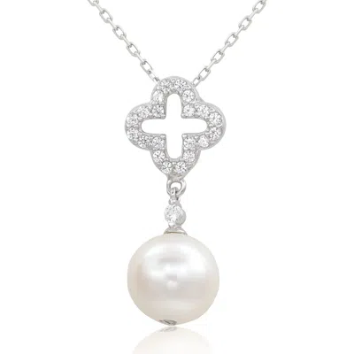 Suzy Levian Sterling Silver Clover White Sapphire And Cultured Pearl Pendant