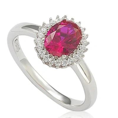 Suzy Levian Sterling Silver Created Ruby Cubic Zirconia Halo Ring In Purple