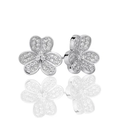 Suzy Levian Sterling Silver Cubic Zirconia 3-flower Petal Earrings