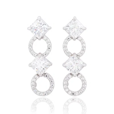 Suzy Levian Sterling Silver Cubic Zirconia Asscher-cut Circle Dangle Earrings In Metallic