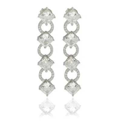 Suzy Levian Sterling Silver Cubic Zirconia Asscher-cut Circle Large Dangle Earrings In Metallic