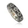 Suzy Levian Sterling Silver Cubic Zirconia Black And White Flower Eternity Band In Metallic