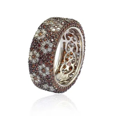 Suzy Levian Sterling Silver Cubic Zirconia Brown And White Flower Eternity Band
