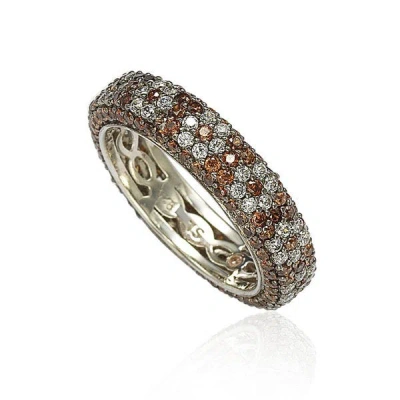 Suzy Levian Sterling Silver Cubic Zirconia Brown And White Flower Eternity Band In Gold