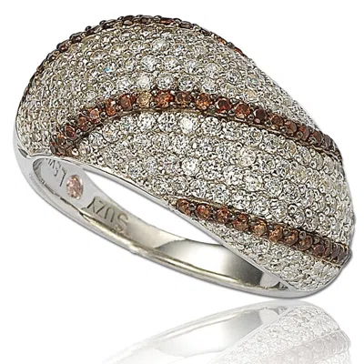Suzy Levian Sterling Silver Cubic Zirconia Brown Brown Ring In Gold