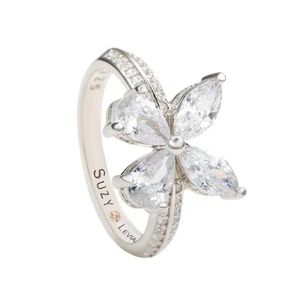 Suzy Levian Sterling Silver Cubic Zirconia Butterfly Ring In White