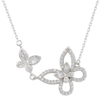 Suzy Levian Sterling Silver Cubic Zirconia Double Butterfly Necklace