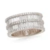 Suzy Levian Sterling Silver Cubic Zirconia Double Row White Baguette And Round Cut Wide Eternity Band In Metallic