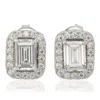 Suzy Levian Sterling Silver Cubic Zirconia Emerald Cut Halo Stud Earrings In White