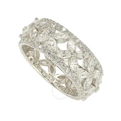 Suzy Levian Sterling Silver Cz Cutout Flower Ring In White