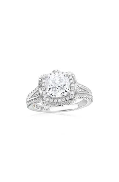 Suzy Levian Sterling Silver Cubic Zirconia Halo Pavé Band Engagement Ring