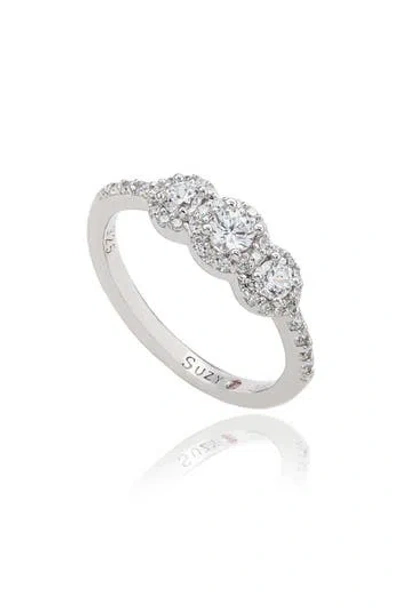 Suzy Levian Sterling Silver Cubic Zirconia Halo Ring In White