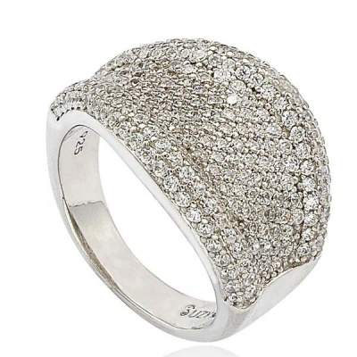 Suzy Levian Sterling Silver Cubic Zirconia Micro Pave Wide Band Ring In White