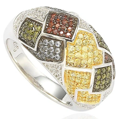Suzy Levian Sterling Silver Cubic Zirconia Modern Italian Multi-colored Exotic Ring In Red