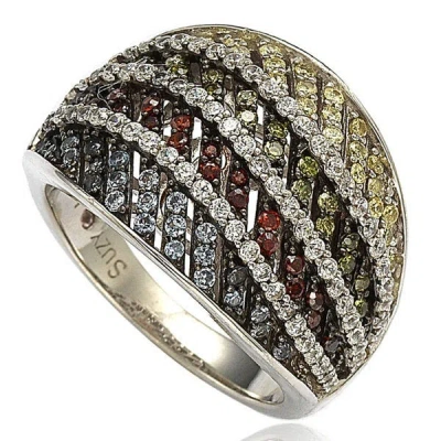 Suzy Levian Sterling Silver Cubic Zirconia Multi-color Pave Ring In Black