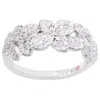 Suzy Levian Sterling Silver Cubic Zirconia Multi Flower Band Ring In Metallic